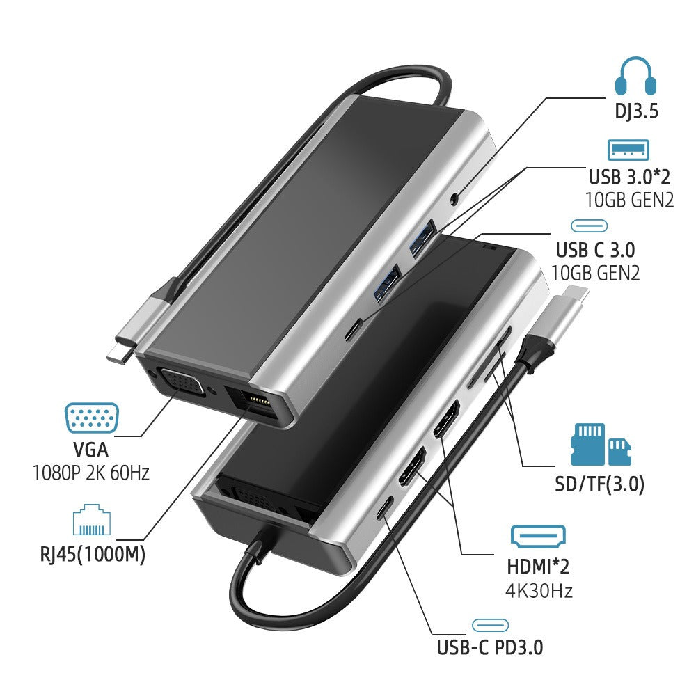 Type-C Docking Station USB Hub Adapter with Dual HDMI